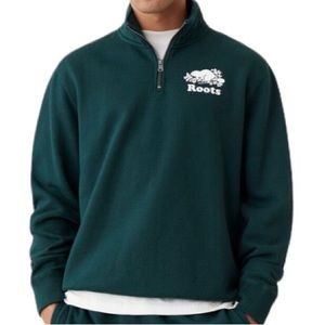 Roots Organic Original Half Zip Stein Gender Free. Varsity Green Quarter Zip SzS